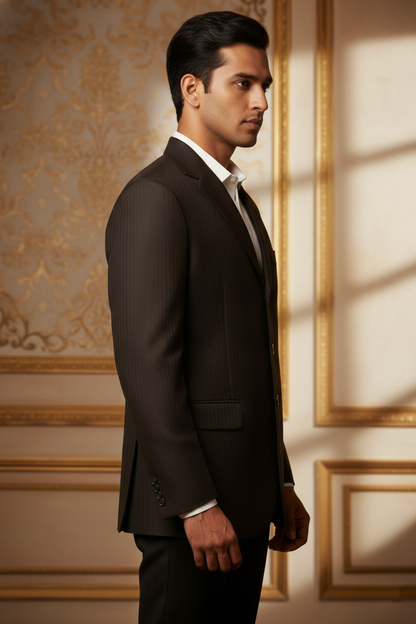 Men'sClassic 3-Button Shadow Stripe Tailored Blazer