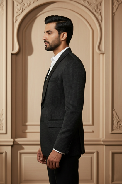 Black Textured Satin Shawl  Tuxedo