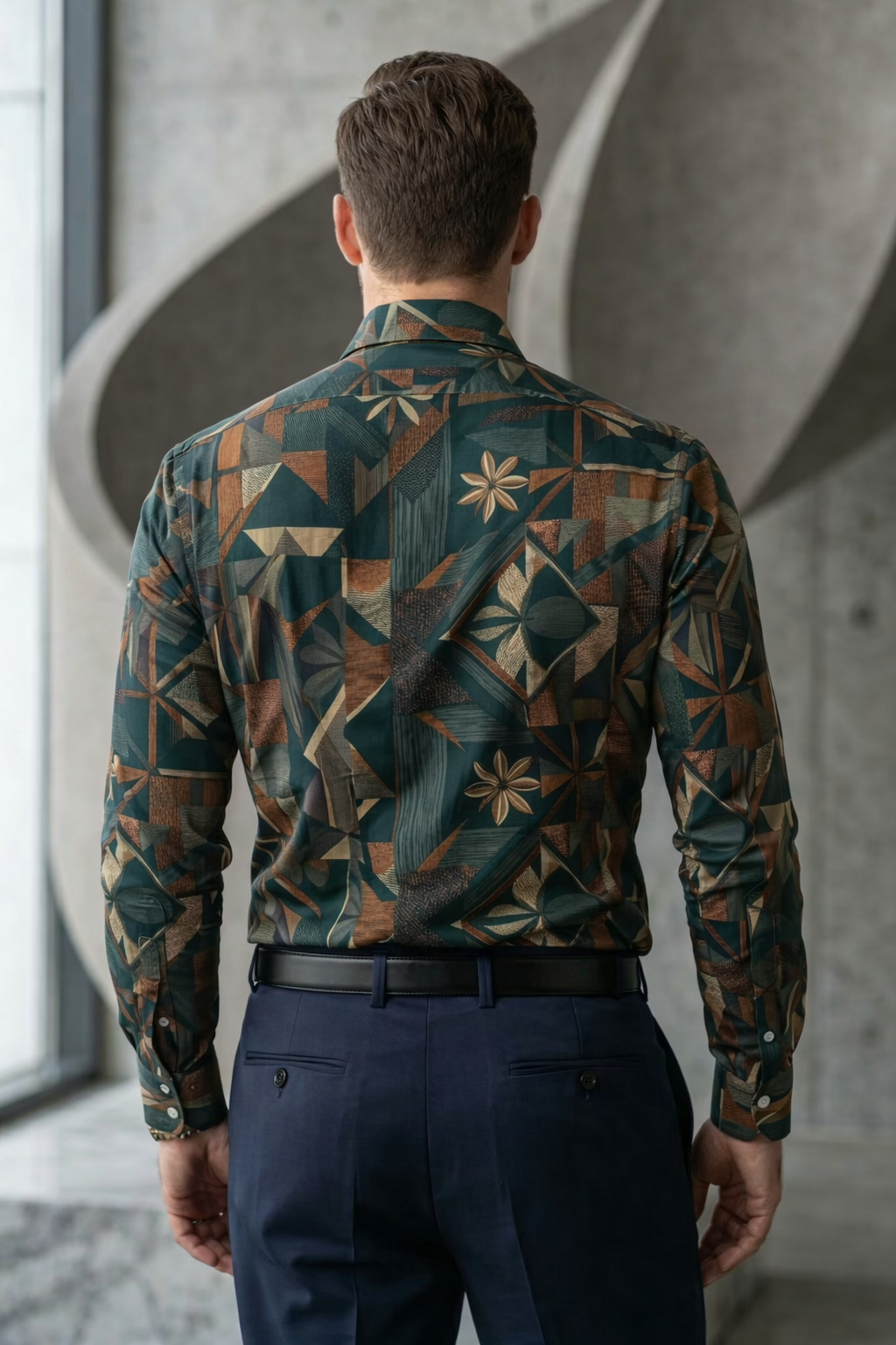 Men'sDesigner Slim-Fit Abstract Botanical Mosaic Shirt