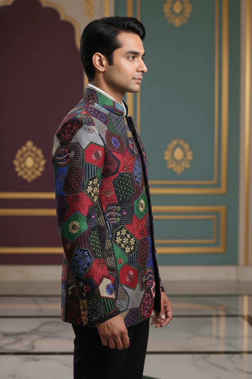 Men'sMulticolor Patchwork Bandhgala Jacket