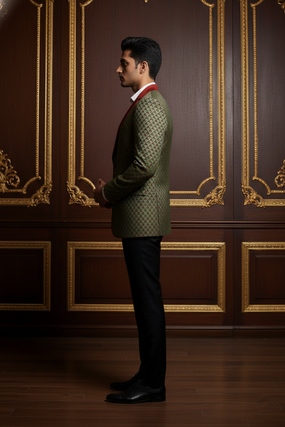 Emerald & Crimson Brocade Heritage Tuxedo Blazer