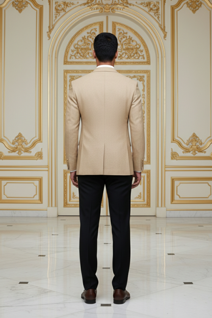 Men's Luxury Beige Jacquard Slim Fit Blazer