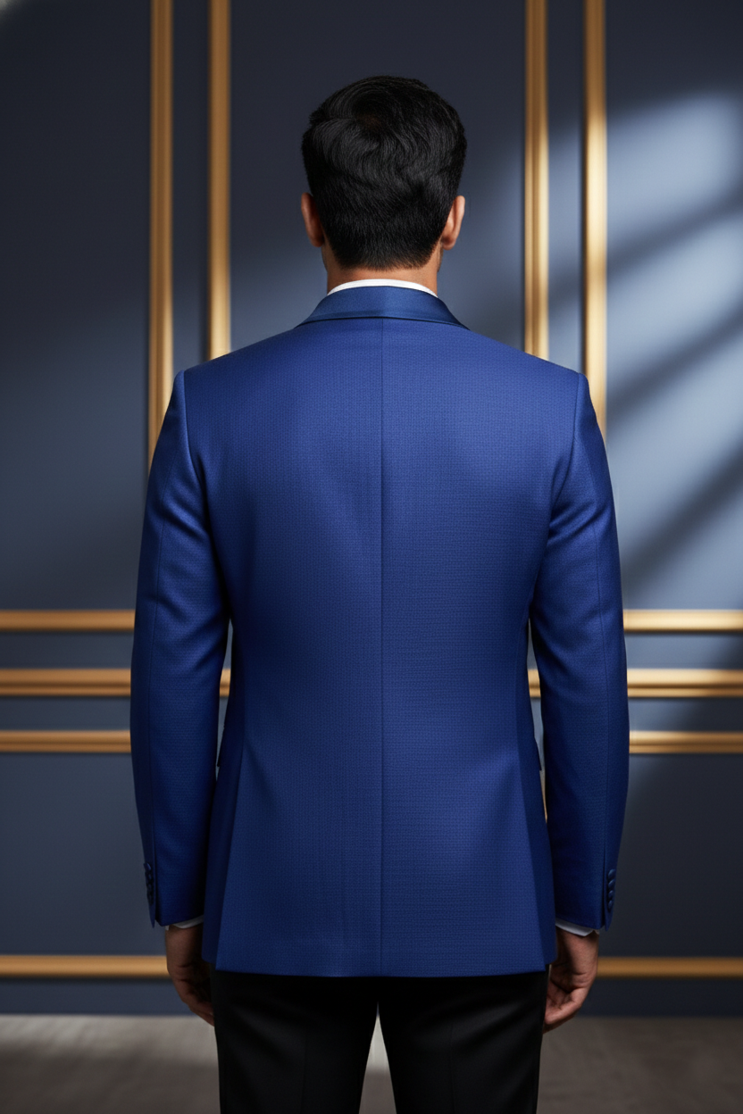 Men's Royal Blue Jacquard Tuxedo Blazer