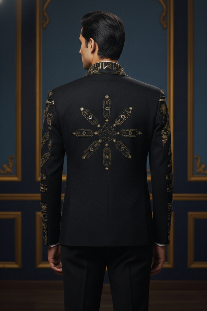 Men'sBlack & Gold Designer Embroidered Blazer