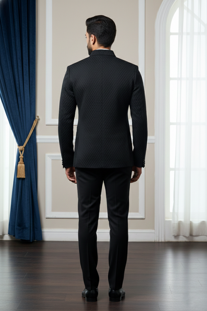 Men's Black Quilted Velvet Bandhgala Jodhpur  Jacket