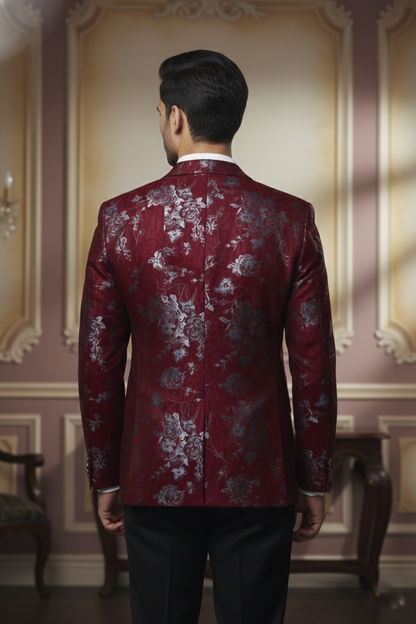 Imperial Maroon Floral , Luxe Evening Blazer