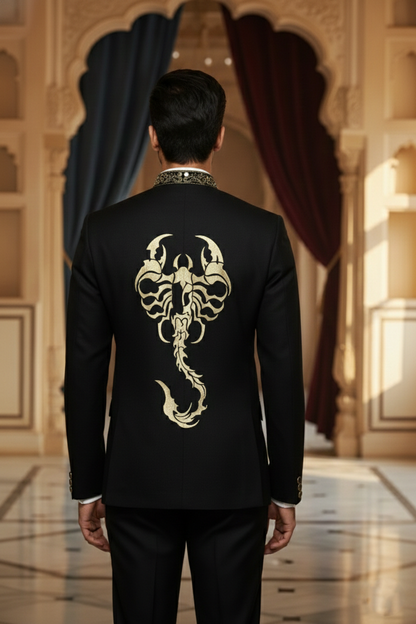 Men'sBlack Scorpion Embroidered Bandhgala