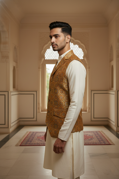 Men’s Brown Designer Waistcoat | Red & Blue Work Slim Fit Festive Vest