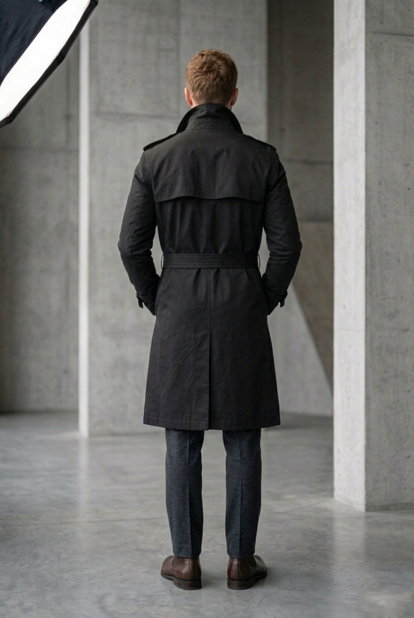 Men'sOnyx Black Belted Slim-Fit Trench Coat
