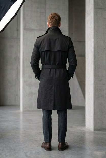 Men'sOnyx Black Belted Slim-Fit Trench Coat