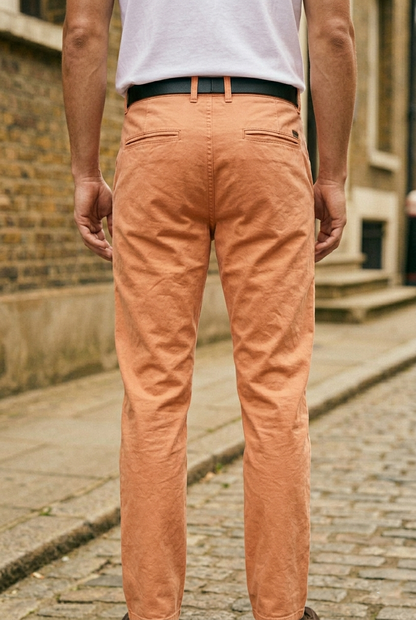 Slim-Fit Peach Cotton Chinos - Premium SuVBer Trousers