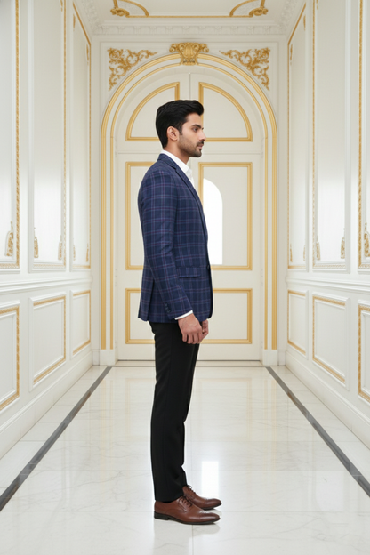 Men's Premium Blue Checkered Jacquard Blazer