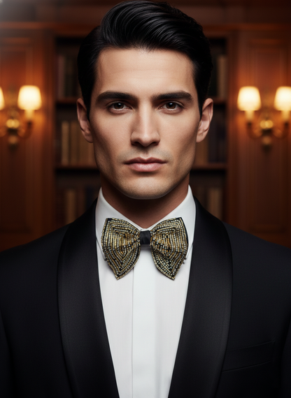 Hand-Embroidered Gold & Silver Butterfly Bow Tie
