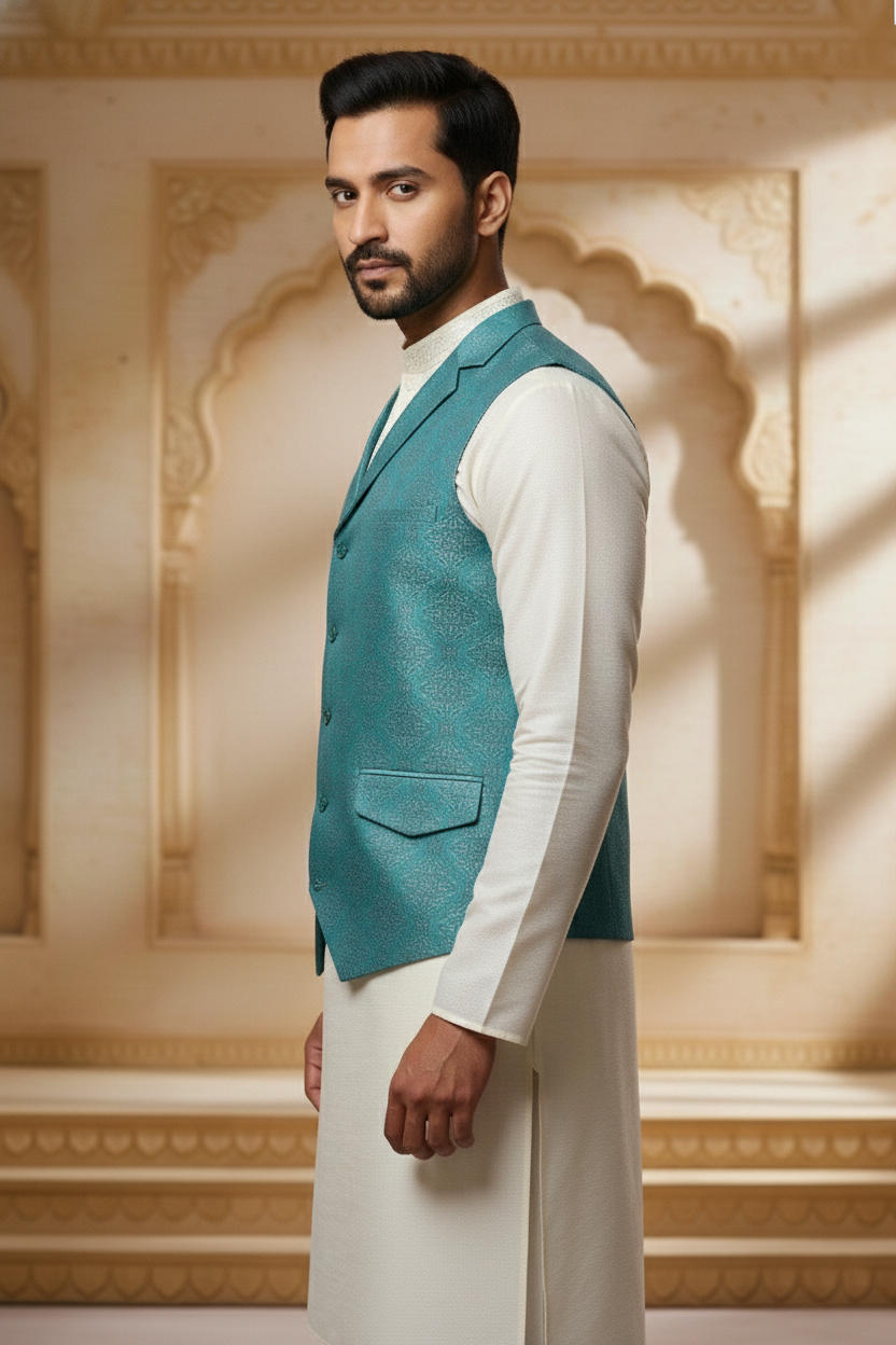Men’s Blue Nehru Jacket | Classic Slim Fit Ethnic Waistcoat