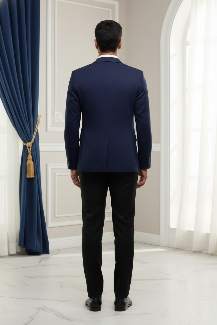 Men'sNavy Blue Solid Formal Blazer