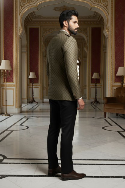 Men's Premium Olive Green Jacquard Jodhpuri Blazer