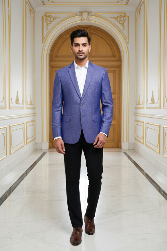 Men's Royal Blue Textured Jacquard Blazer