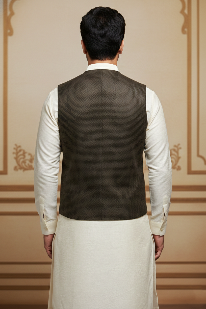 Men’s Brown Checkered Formal Waistcoat | Slim Fit Classic Vest