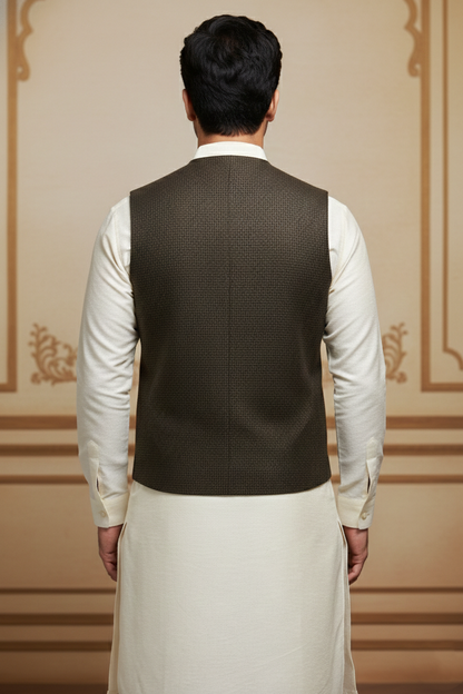 Men’s Brown Checkered Formal Waistcoat | Slim Fit Classic Vest