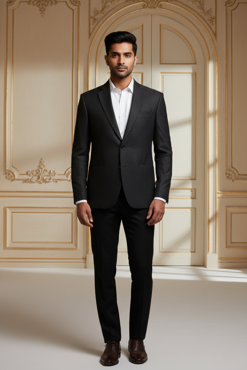 Men's Luxury Black Jacquard Slim Fit Blazer