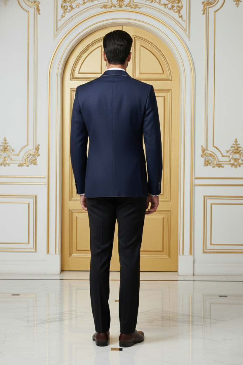 Men's Premium Navy Blue Jacquard Blazer