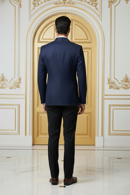 Men's Premium Navy Blue Jacquard Blazer