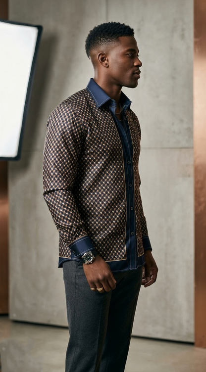 Men'sDesigner Engineered Silk-Sateen Scarf-Print Shirt