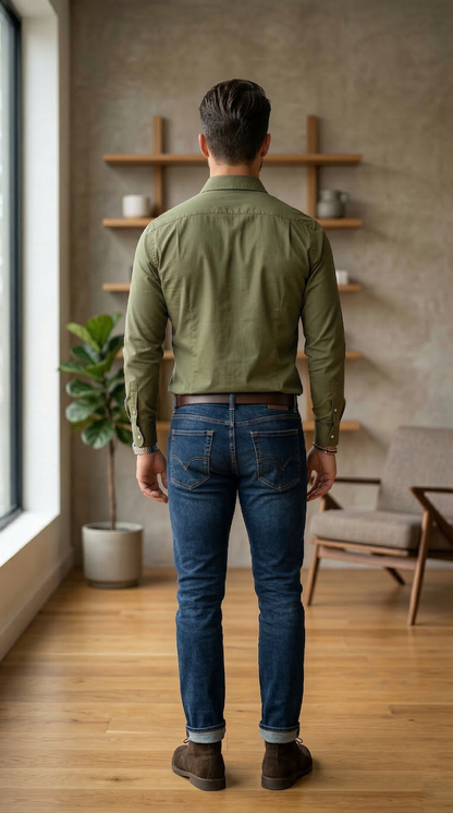 Men'sModern Olive Poplin , The Versatile Casual Essential