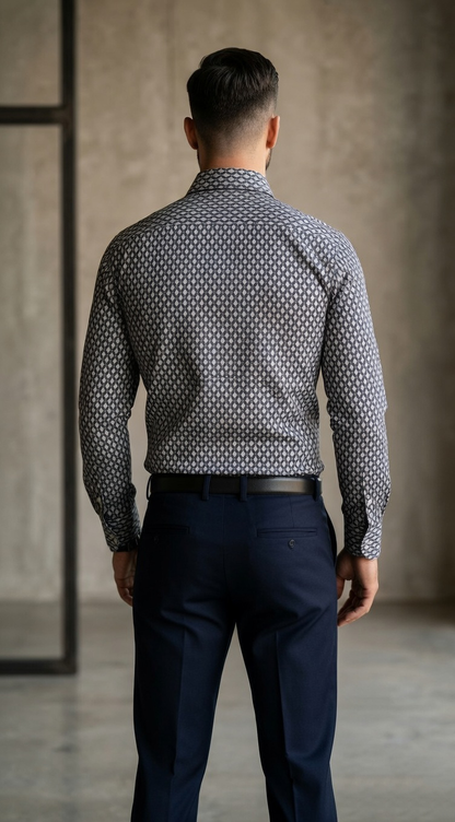 Men'sDesigner Slim-Fit Micro-Medallion Geometric Shirt