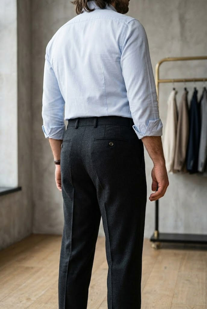 Men'sMidnight Charcoal Textured Wool Trousers