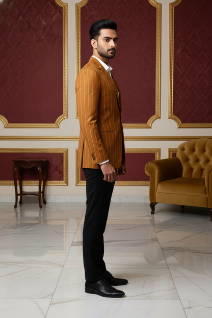 Men's Mustard Yellow Pinstripe Slim Fit Blazer