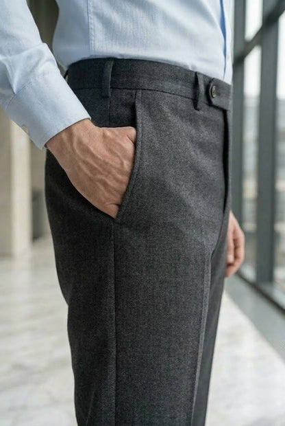 Men'sCharcoal Herringbone Wool Dress Trousers