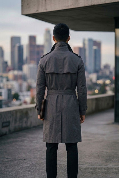 Men'sCharcoal Double-Breasted Urban Trench Coat