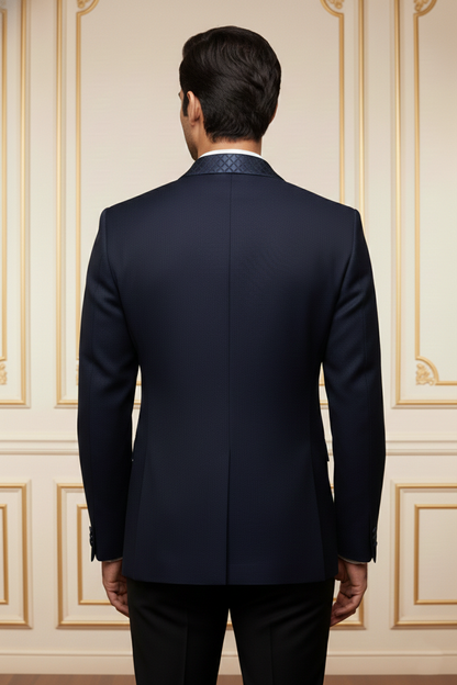 Men'sNavy Blue Quilted Shawl Lapel Blazer