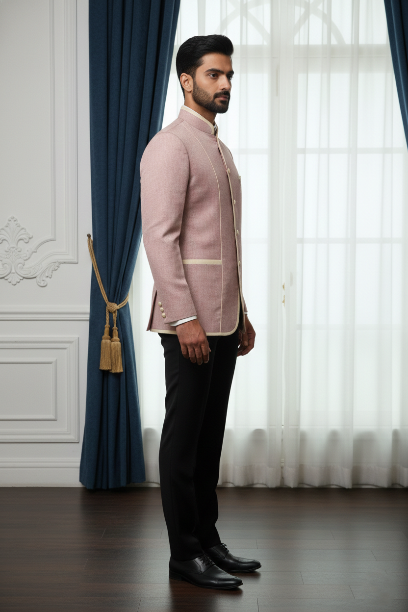 Men’s Blush Pink Linen Nehru Jacket