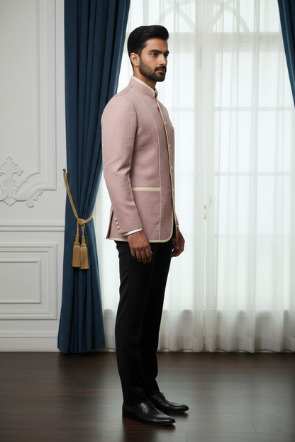 Men’s Blush Pink Linen Nehru Jacket