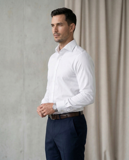 Men's Premium White Formal Shirt-Cotton Blend Full Sleeve Shirt