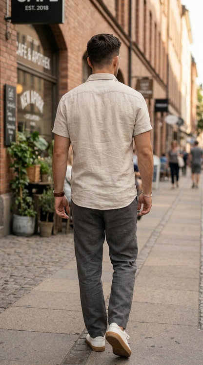 Men'sLight Beige Casual Short Sleeve Shirt