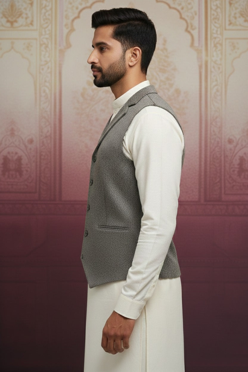 Men’s Grey & Black Nehru Jacket | Stylish Ethnic Waistcoat for Weddings & Festive Wear