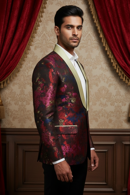 Men's Luxury Floral Jacquard Tuxedo Blazer