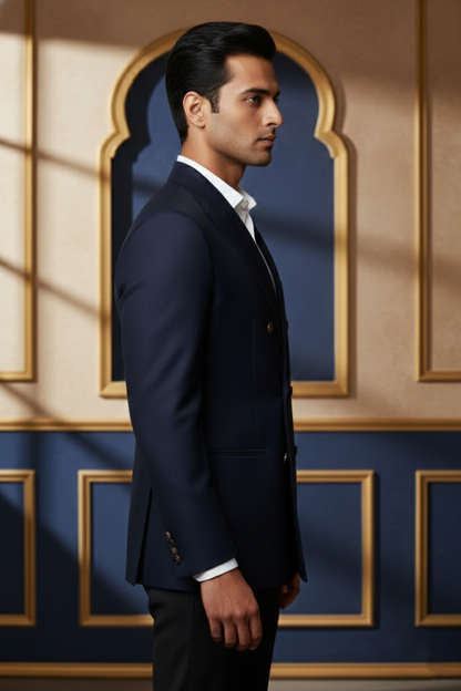 Men's Premium Navy Blue Jacquard Formal Blazer
