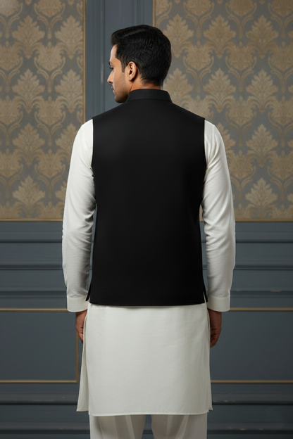Classic Black Nehru Jacket with Cream Kurta Set