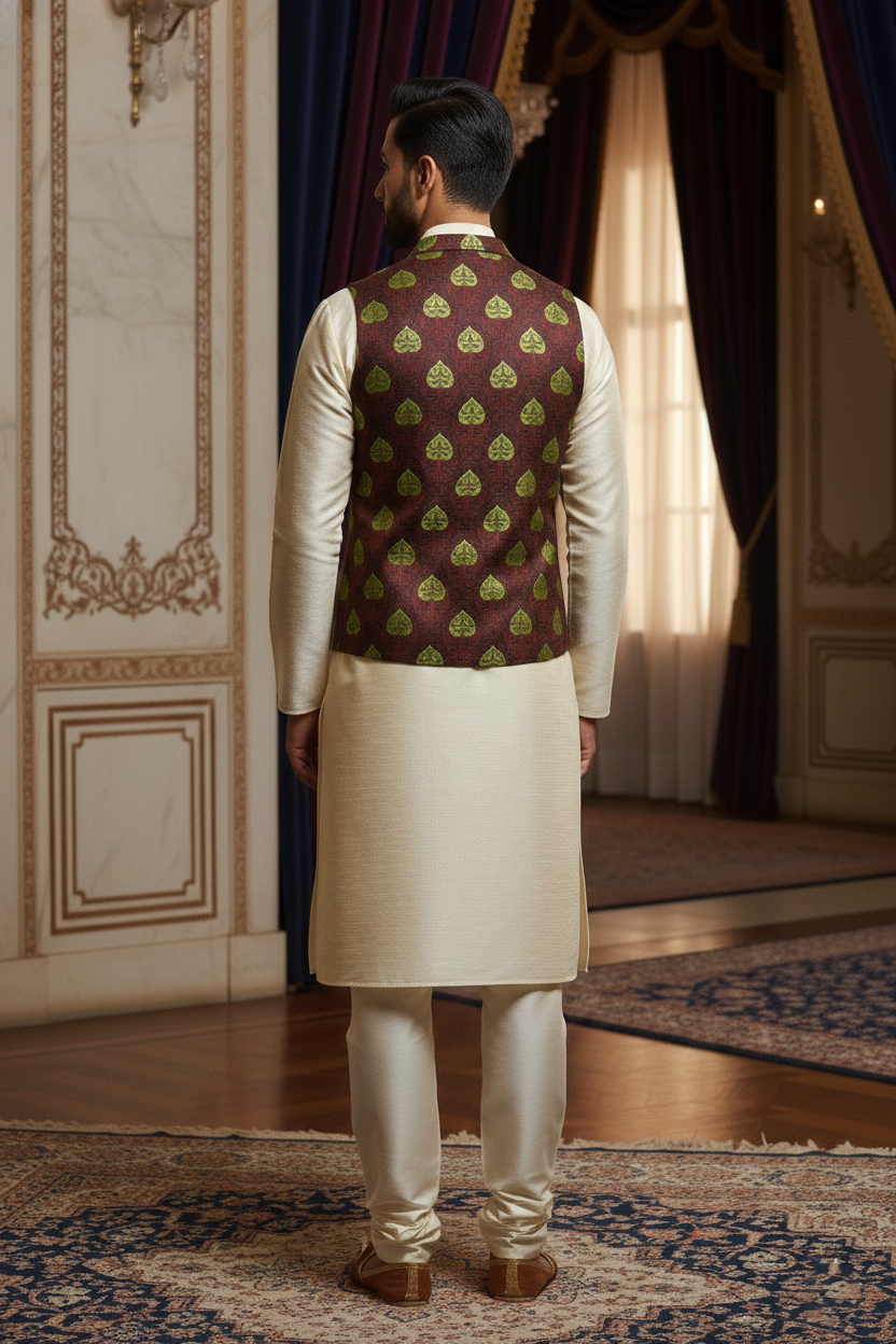 Men’s Purple Designer Waistcoat | Green Work Slim Fit Festive Vest