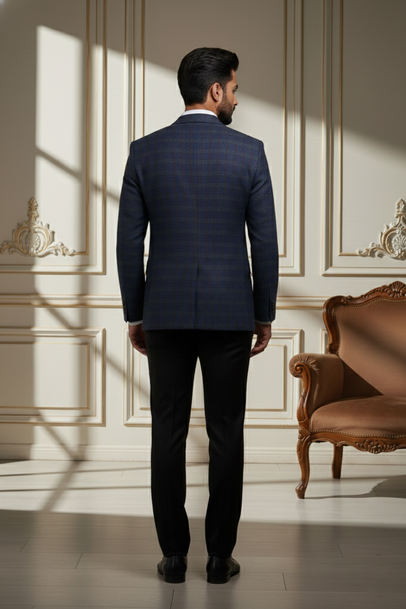 Men'sNavy Blue Micro-Check Tailored Blazer