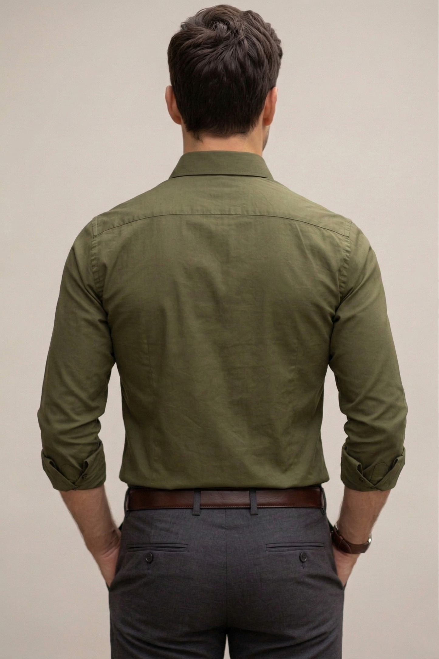 Men'sOlive Green Formal Shirt  | Cotton Blend Business & Casual Shirt for Men