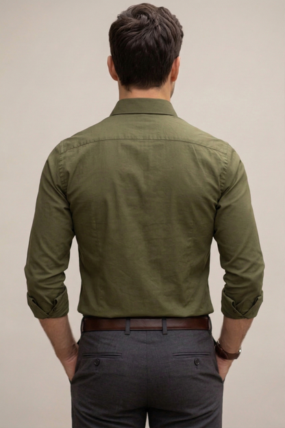 Men'sOlive Green Formal Shirt  | Cotton Blend Business & Casual Shirt for Men