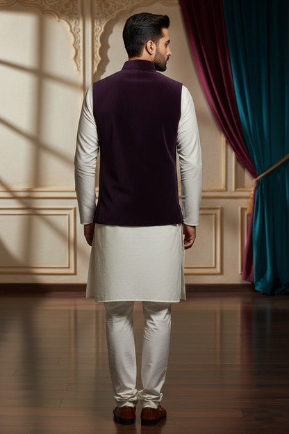 Men’s Premium Plum Velvet Nehru Jacket (Waistcoat)