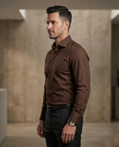 Chocolate Brown Formal Shirt for Men | Premium Cotton Blend