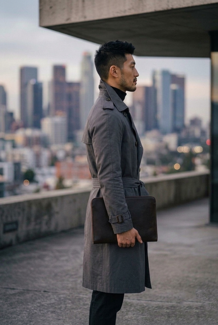 Men'sCharcoal Double-Breasted Urban Trench Coat