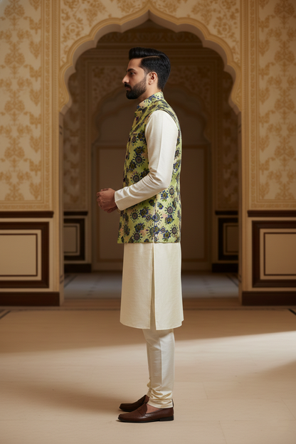Title: Verdant Sophistication: The Modern Floral Nehru Ensemble